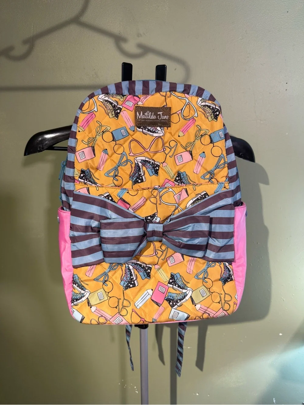 Matilda Jane Make The Grade Yellow & Pink Patterned Bow Kids Backpack
